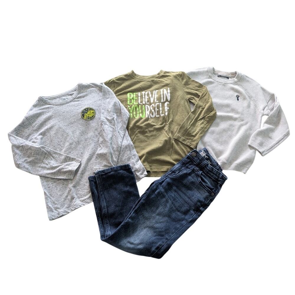 Boys Outfit Bundle - Next Knit Sweater, Cat & Jack Shirts & Jeans size S 6/7